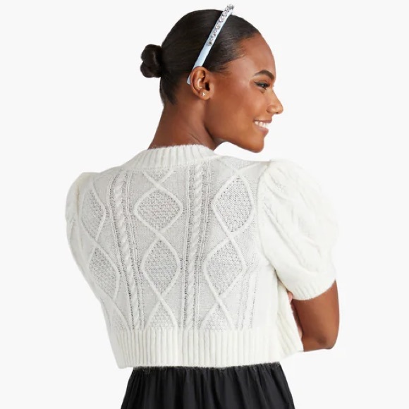 Hill House Ollie Sweater Cardigan Cropped Pearl Buttons Puff Sleeves Small White - Picture 2 of 12